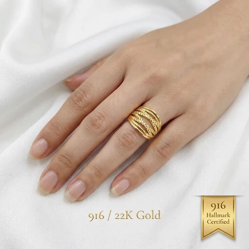 916 Gold Crisscross Ring V2 | Elegant 22K Gold Design