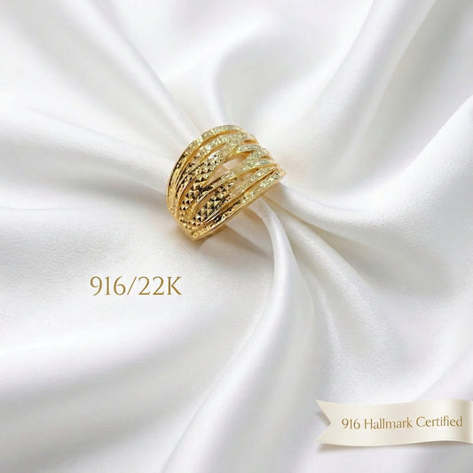916 Gold Crisscross Ring | Elegant 22K Gold Design