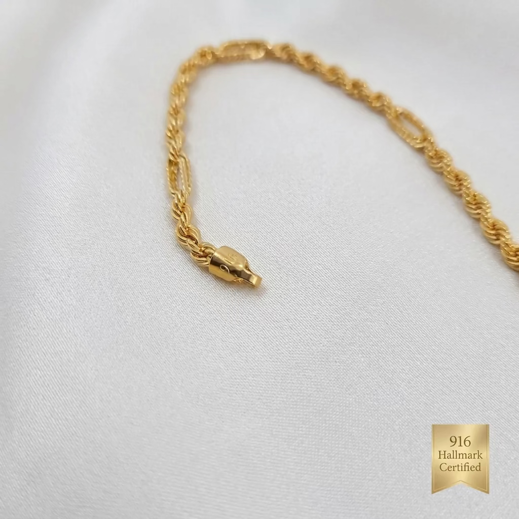 22K / 916 Gold Hollow Rope C-Design Bracelet Singapore