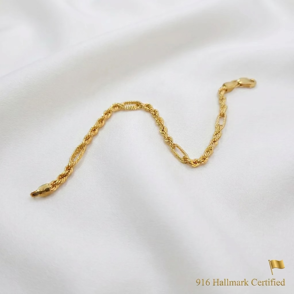 22K / 916 Gold Hollow Rope C-Design Bracelet Singapore
