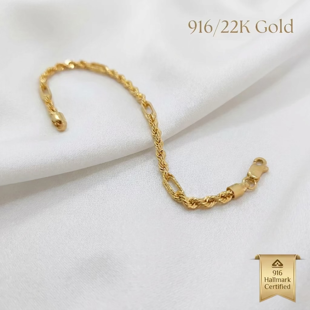 22K / 916 Gold Hollow Rope C-Design Bracelet Singapore