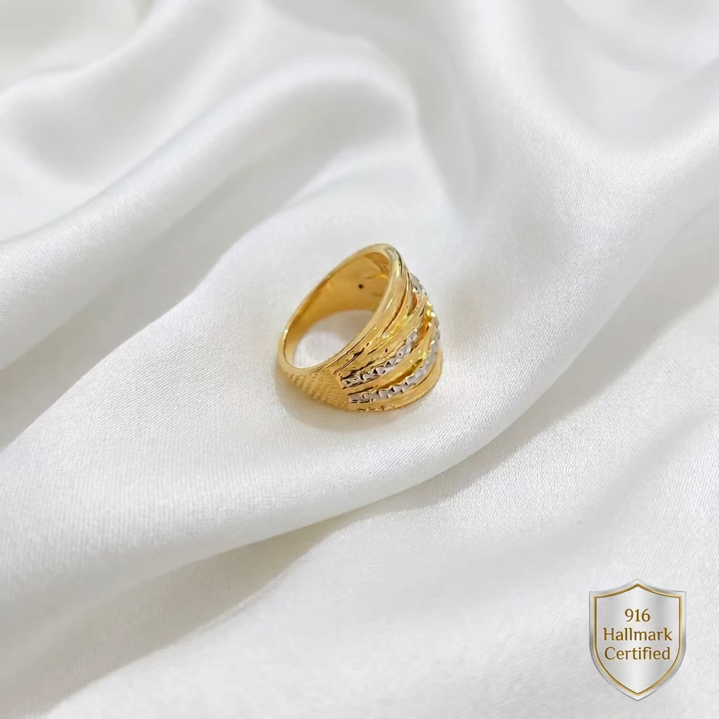 916 Gold Two-Tone Crisscross Ring | Elegant 22K Design