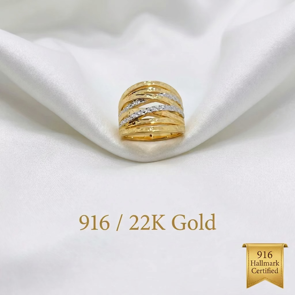 916 Gold Two-Tone Crisscross Ring | Elegant 22K Design
