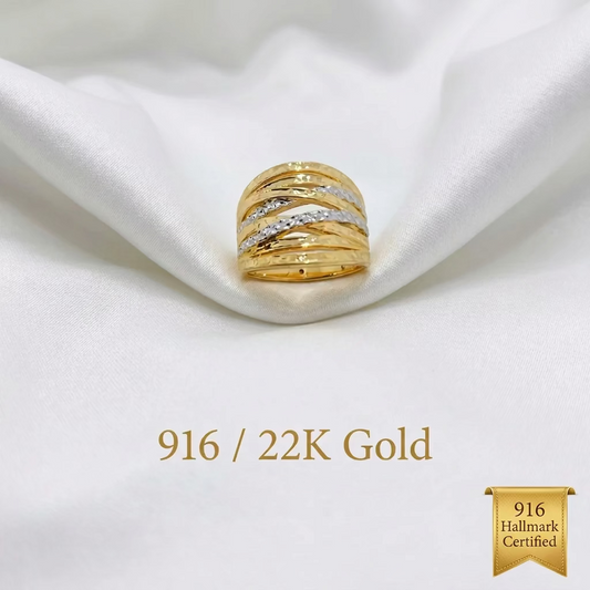 916 Gold Two-Tone Crisscross Ring | Elegant 22K Design