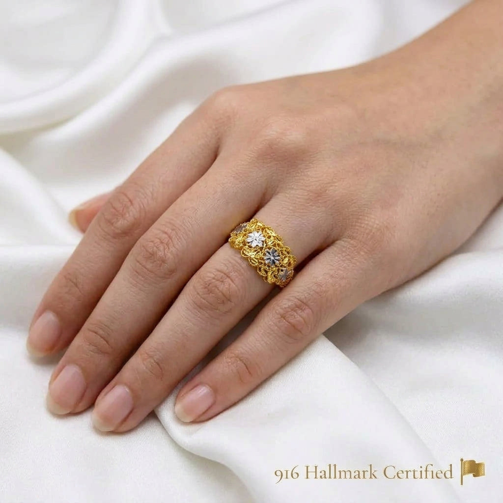 916 Gold Serenity Petal 2T Ring | Elegant 22K Floral Design