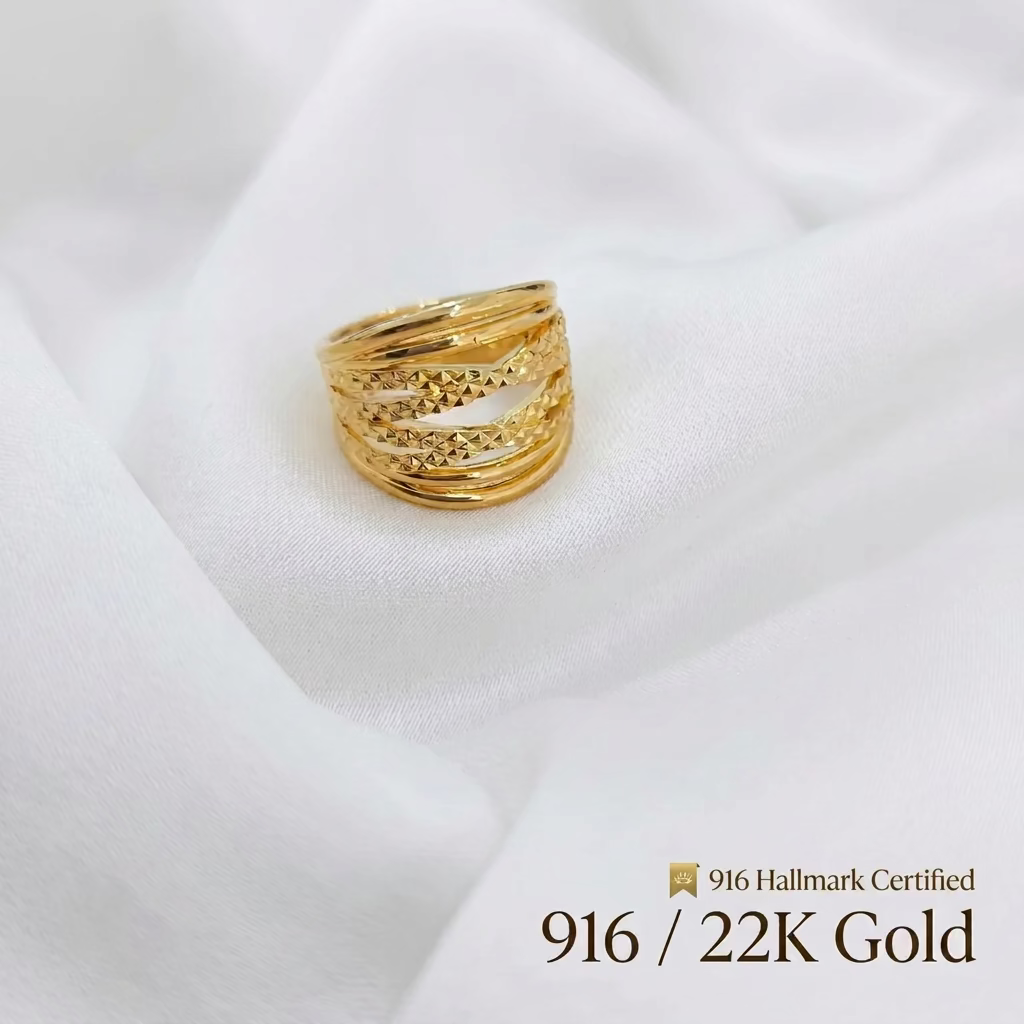 916 Gold Crisscross Ring V2 | Elegant 22K Gold Design