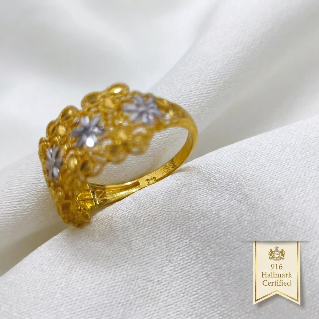 916 Gold Serenity Petal 2T Ring | Elegant 22K Floral Design