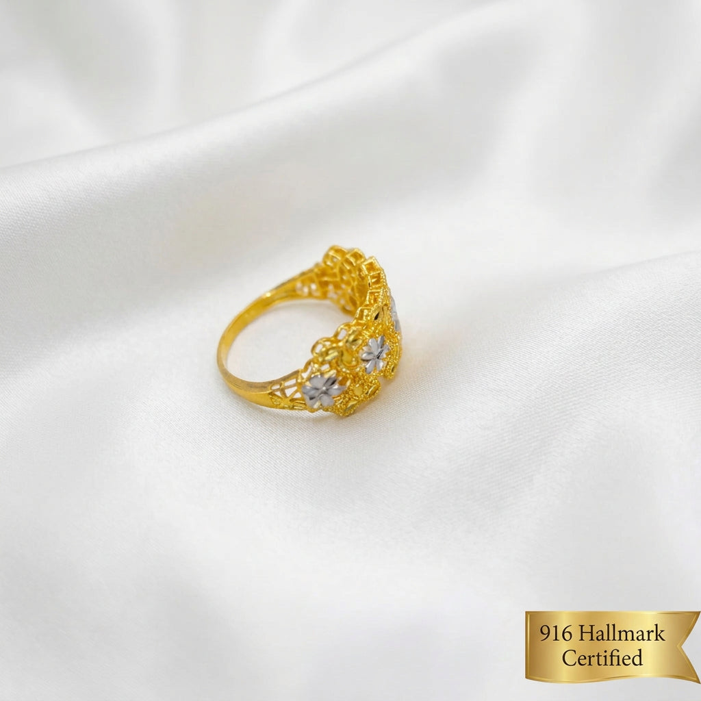 916 Gold Serenity Petal 2T Ring | Elegant 22K Floral Design