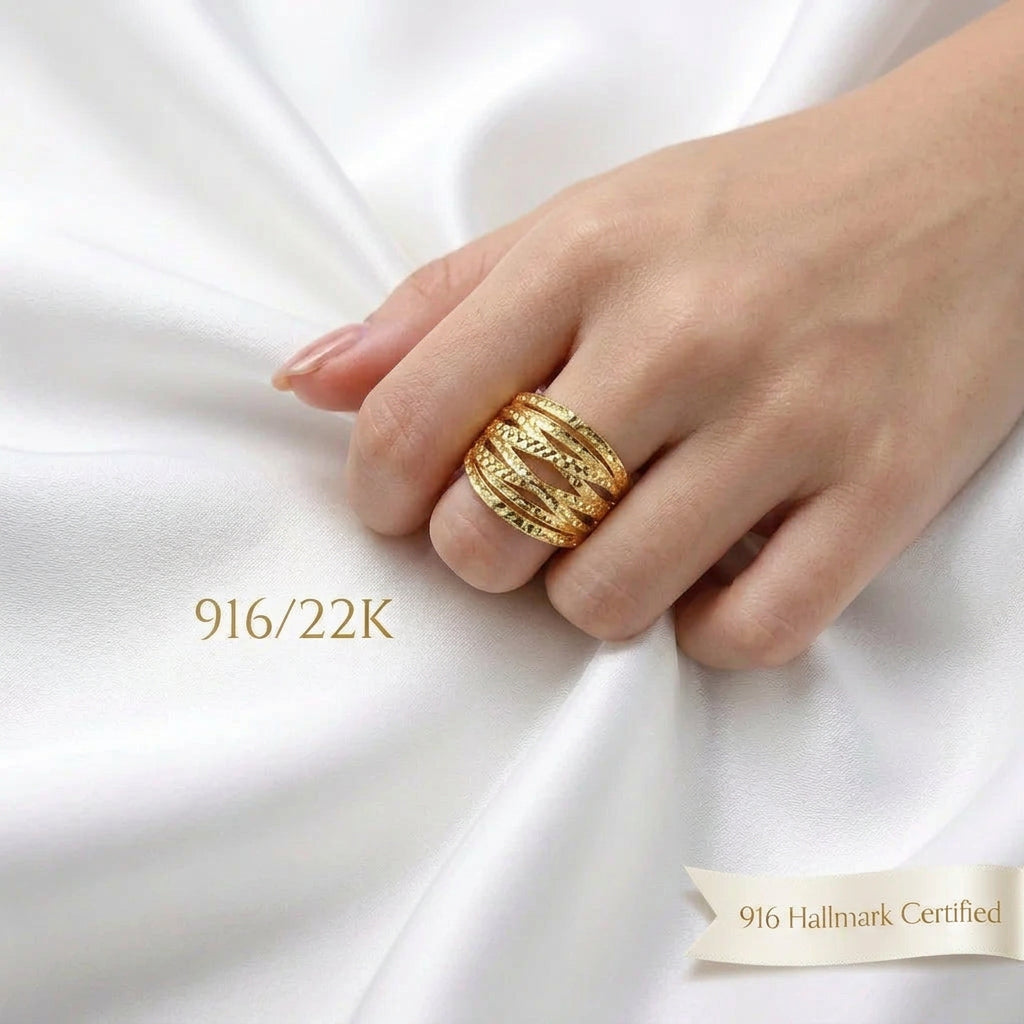 916 Gold Crisscross Ring | Elegant 22K Gold Design