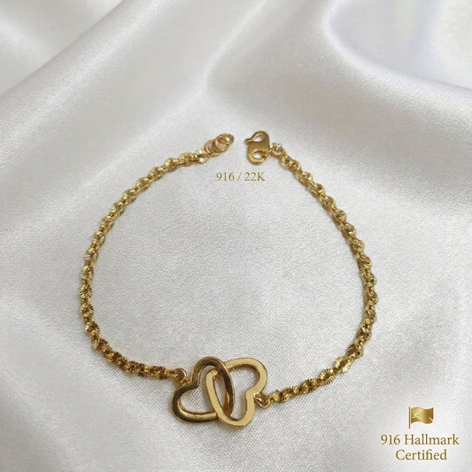916 Gold Sunflower Double Heart Bracelet | Adjustable 22K Gold