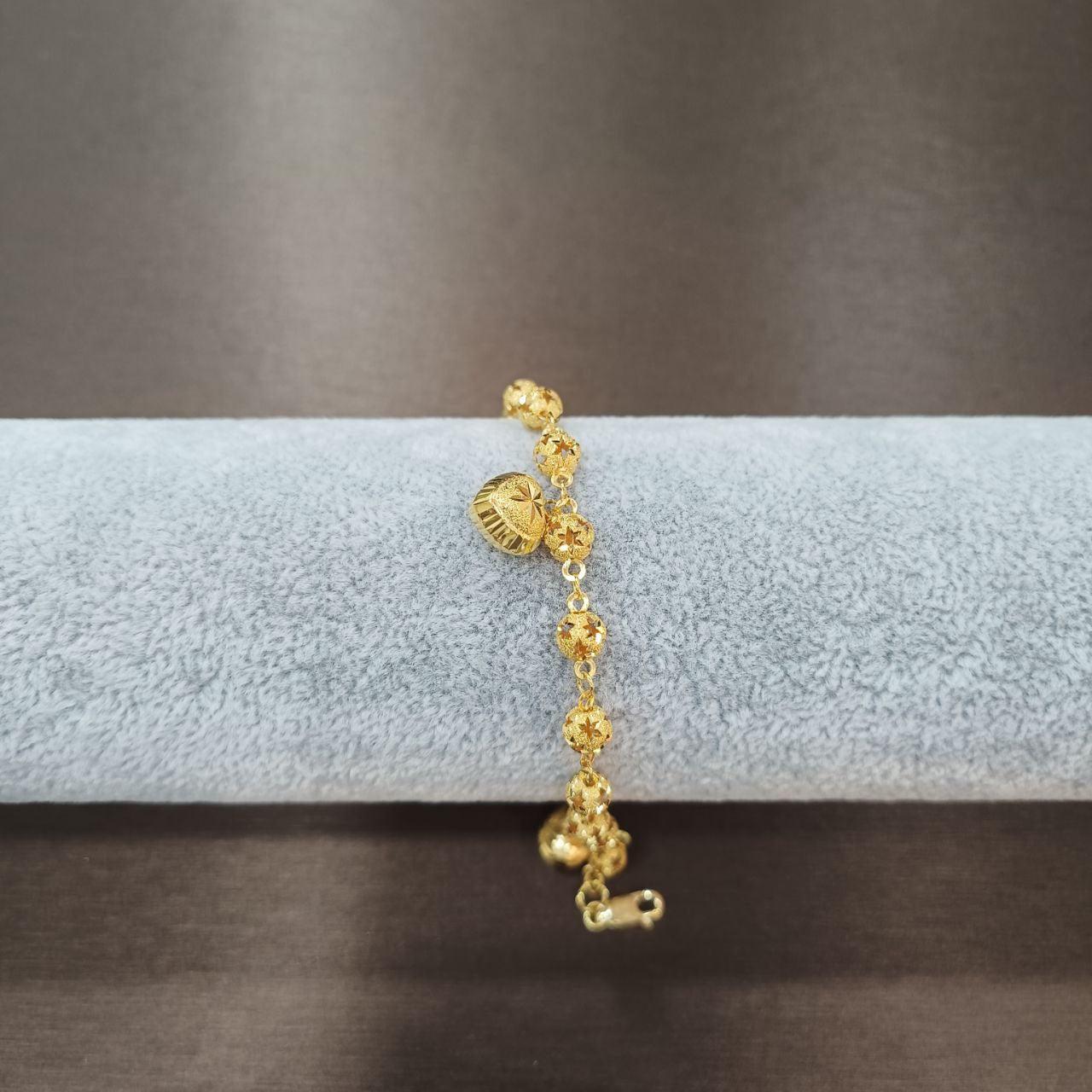 22k / 916 Gold Star Cutting Ball Dangling Heart Bracelet-916 gold-Best Gold Shop