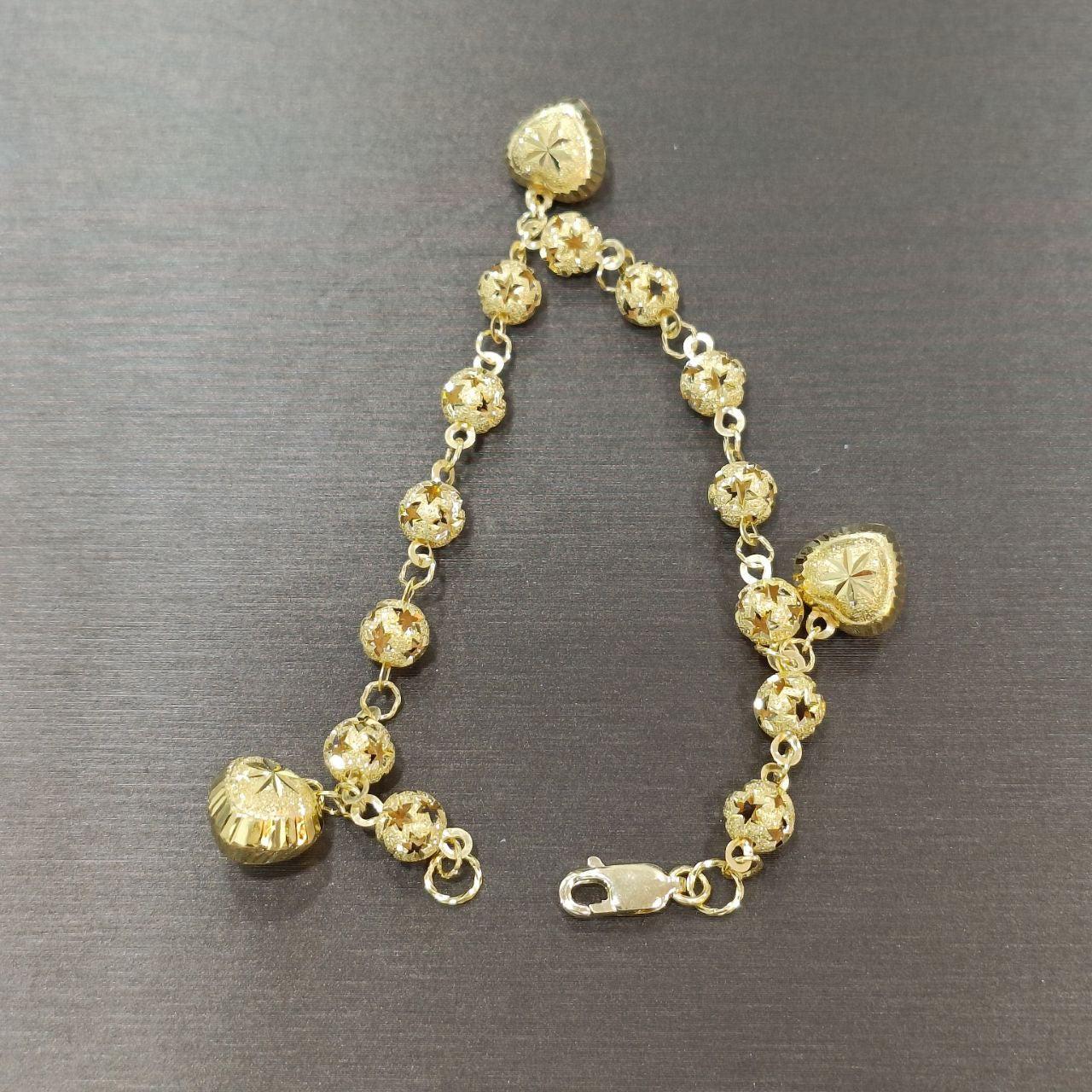 22k / 916 Gold Star Cutting Ball Dangling Heart Bracelet-916 gold-Best Gold Shop